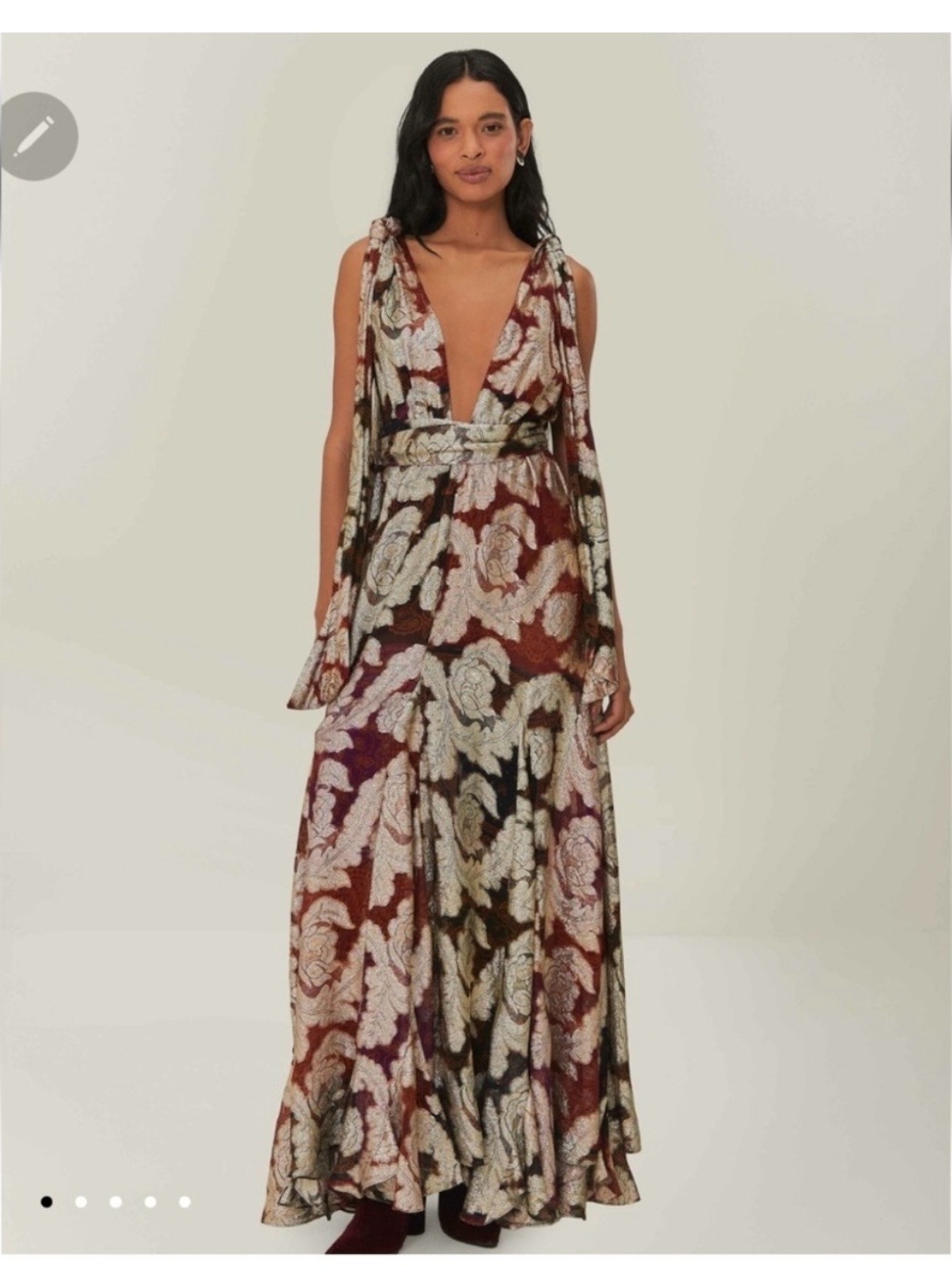 FARM Rio Burgundy Floral Tie-Shoulder Maxi Dress